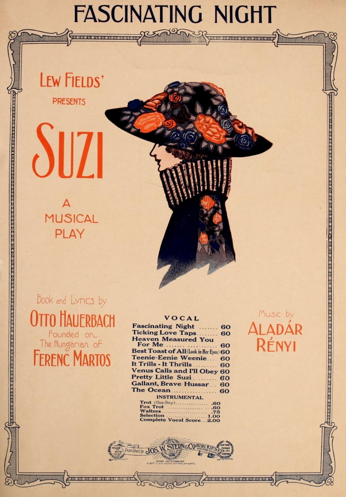 Sheet Music Cover 1914 Suzi Canvas Art - Unknown (18 x 24)