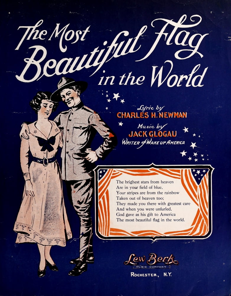 Sheet Music Cover 1917 The Most Beautiful Flag in the World Canvas Art - Unknown (18 x 24)