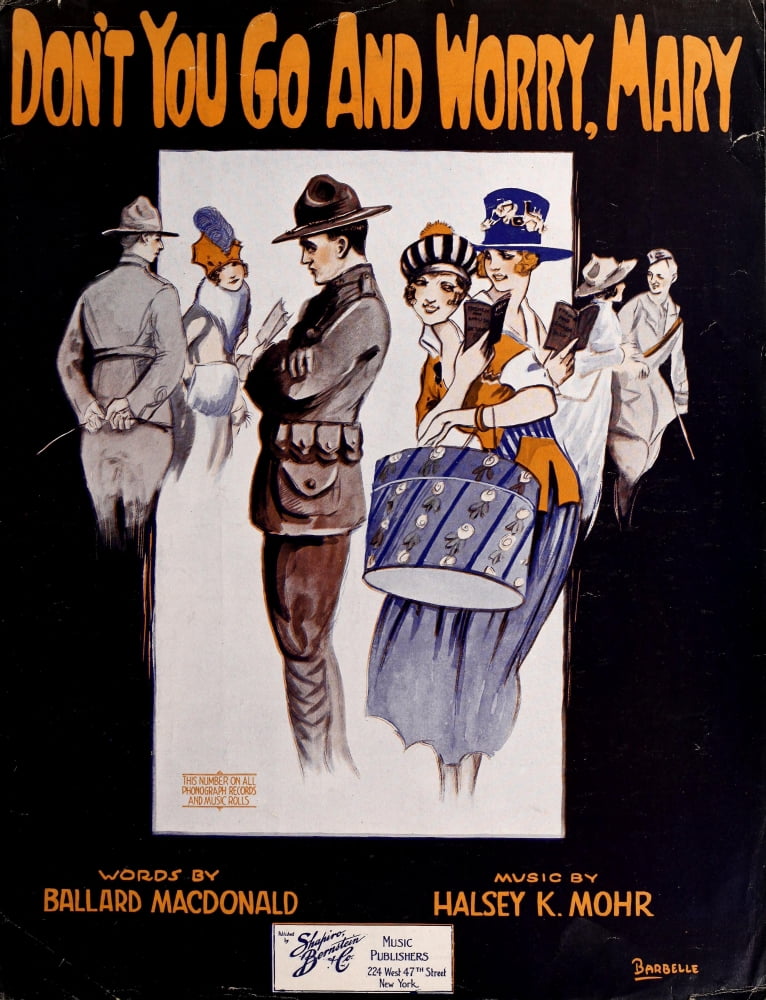 Sheet Music Cover 1918 Dont you go and worry Mary Canvas Art - Unknown (24 x 36)