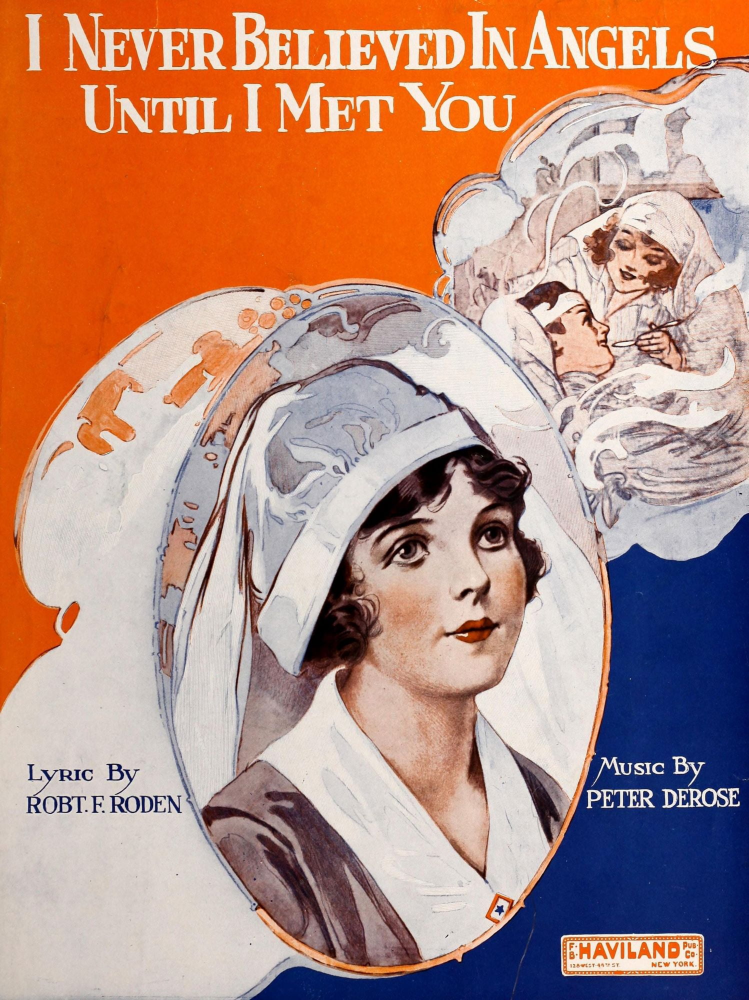 Sheet Music Cover 1918 I never believed in angels Canvas Art - Unknown (24 x 36)