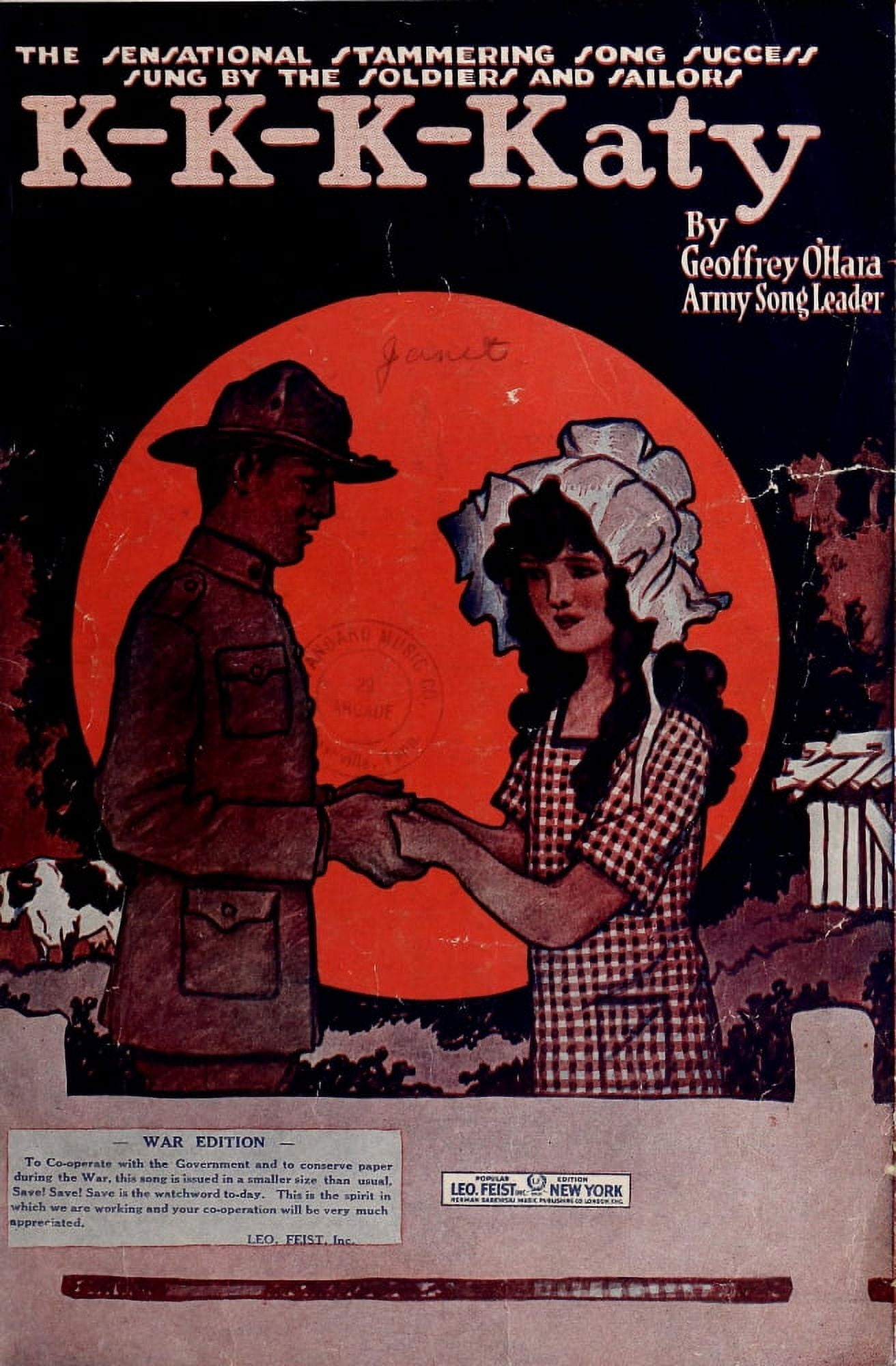 Sheet Music Cover 1918 K-K-K-Katy Canvas Art - Unknown (18 x 24)