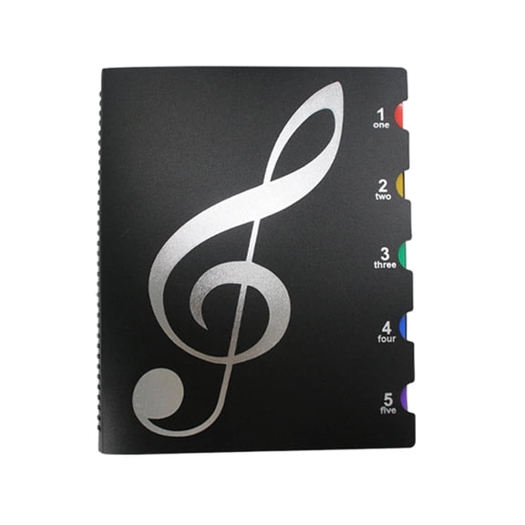 Sheet Music Folder, A4 Size Hardwearing PP Document Organiser, 20 Pages Capacity, 5 Coloured Index Dividers, Comb Binder for Musicians Students Home Office Use
