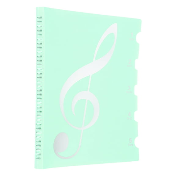 Sheet Music Folder Display 20 Sleeves 40 Pages Spiral Binder Organizer (Light Green Sticker)