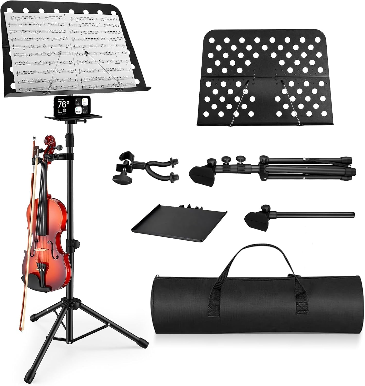 Sheet Music Stand, Professional Portable Music Stand for Sheet Music with Violin Hanger, Folding Sheet Music Folder Music Instrument Stand with Carrying Bag
