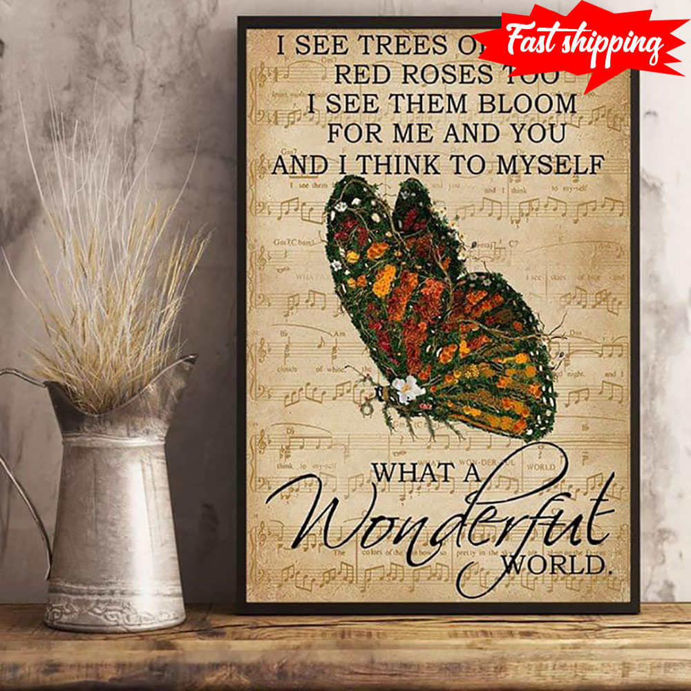 Sheet Music Theme Floral Butterfly I See Trees Of Green, Red Roses Too ...