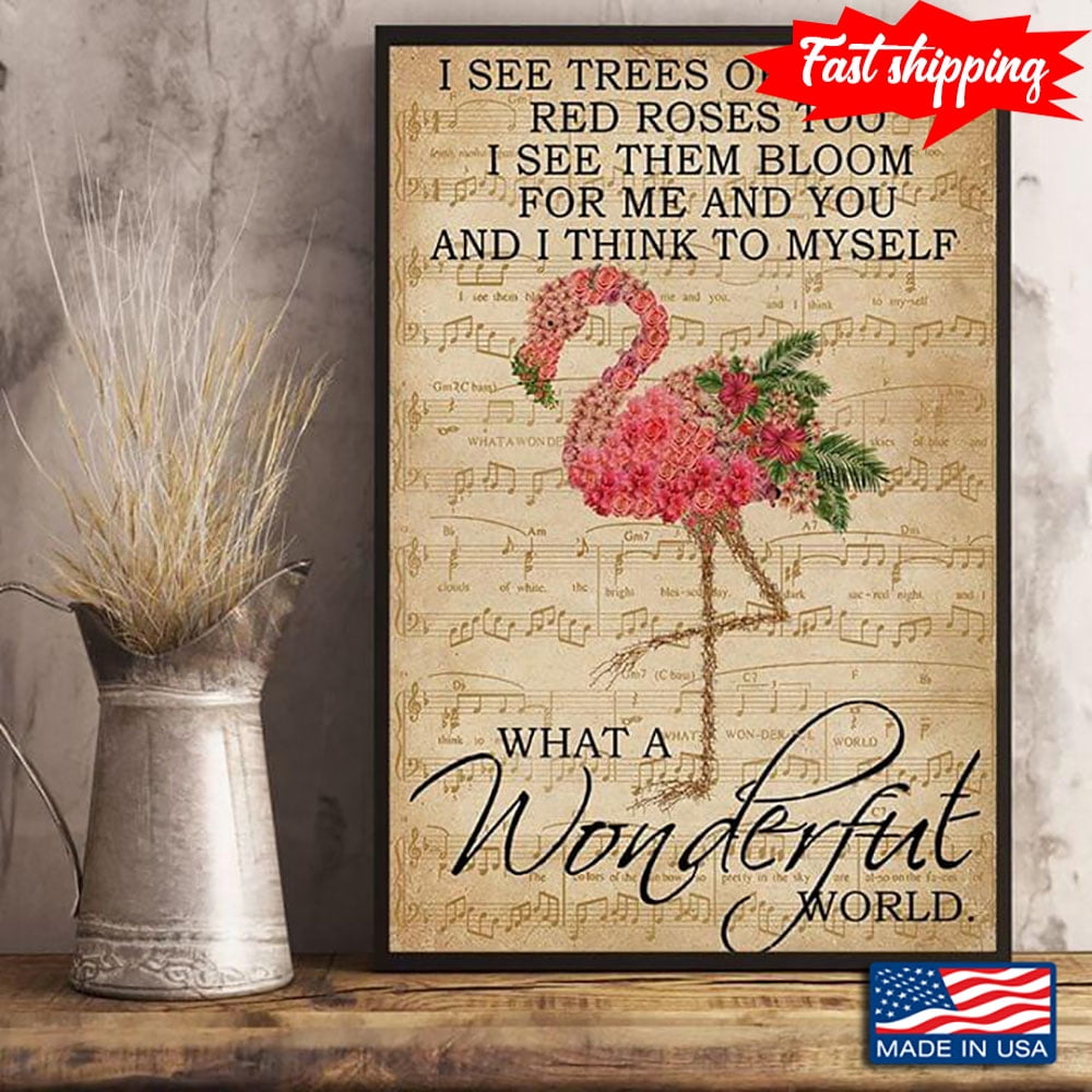 Sheet Music Theme Floral Flamingo I See Trees Of Green, Red Roses Too ...