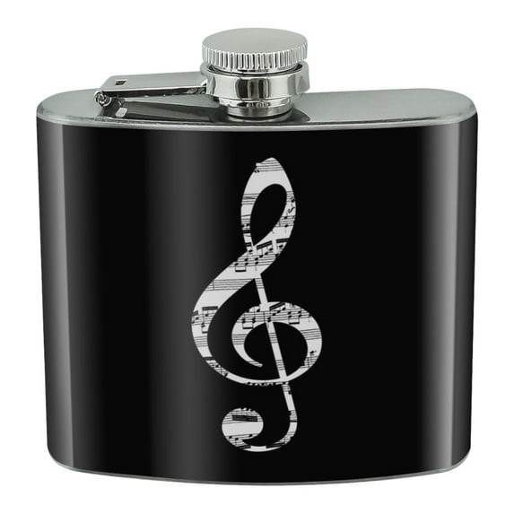 Sheet Music Treble Clef Music Stainless Steel 5oz Hip Drink Kidney Flask