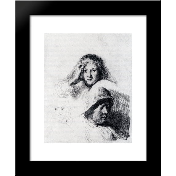 Sheet Of Sketches With A Portrait Of Saskia 20x24 Framed Art Print by Rembrandt