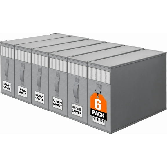 Sheet Organizers and Storage,Closet Bed Sheet Organizer Under Bed Storage and Organization with Label Cards & Clear Window for Bedding Sheets,Duvet Covers,Blankets (6 ,Gray)