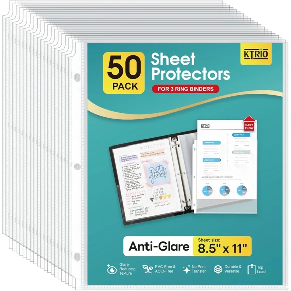Sheet Protector For 3 Ring Binder, Plastic Sleeves For Paper 8.5 X 11 Inch, Clea