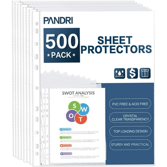 Sheet Protectors, 500 Pack Clear Heavy Duty Plastic Page Protectors Reinforced 11-Hole Fit for 3 Ring Binder Fits Standard 8.5 x 11 Paper, 9.25 11.25 Top Loaded, Excluding Acid