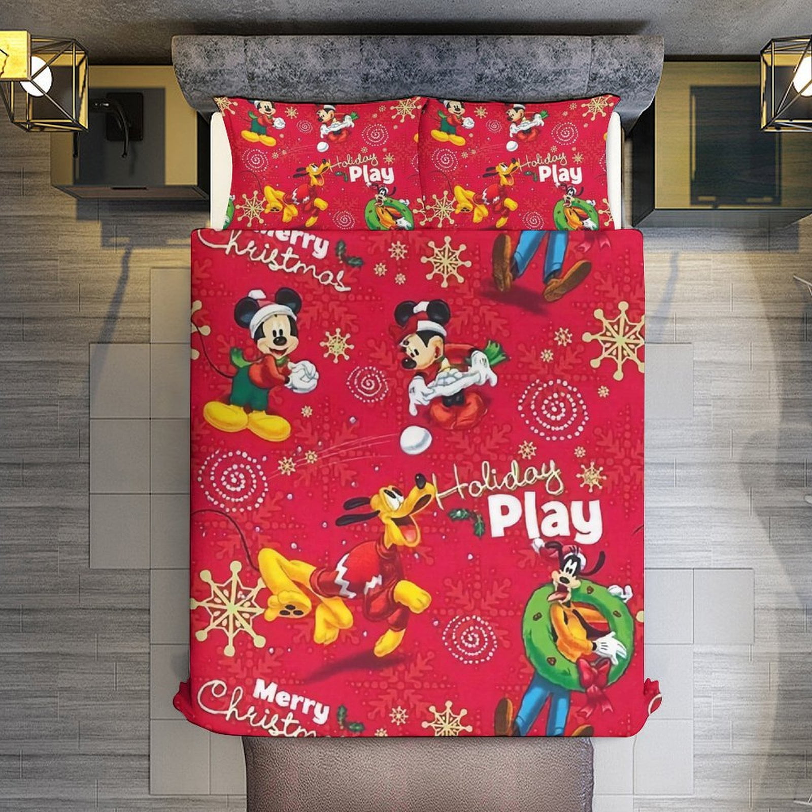 Sheet Queen Size,Merry Christmas Mickey & Minnie Mouse And Friends Bed ...