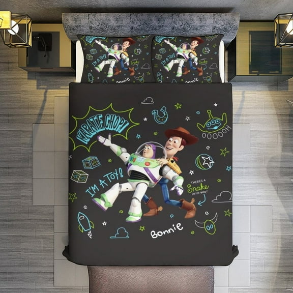 Sheet Queen Size,Pixar Toy Story Buzz Lightyear Woody Buds Bed Sheets for Kids Boys Girls,Bedding Set,3 Pieces,1 Soft Breathable Sheet and 2 Pillowcases,86"x70"