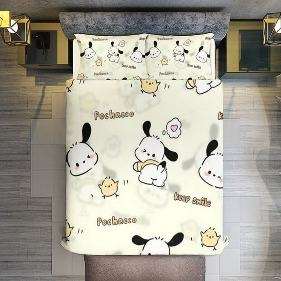 Sheet Queen Size,Sanrio-Pochacco Bed Sheets for Kids Boys Girls,Bedding Set,3 Pieces,1 Soft Breathable Sheet and 2 Pillowcases,79"x90"