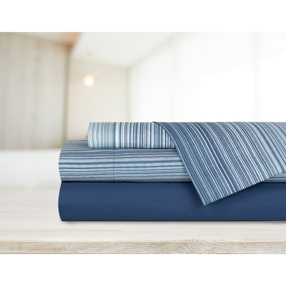 Sheet Set 3PC T Solid Strip Navy