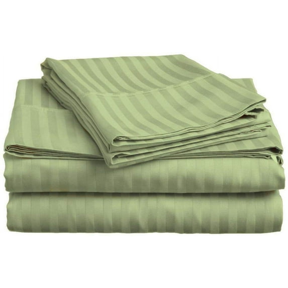 Sheet Set - 4 Piece 100% Egyptian Cotton, Luxury Soft and 600TC, Deep Pocket of 12 Inch Fitted Sheet, Long Staple & Comfy Sheets with Pillowcases - Sage Stripe, Cal-King Size.