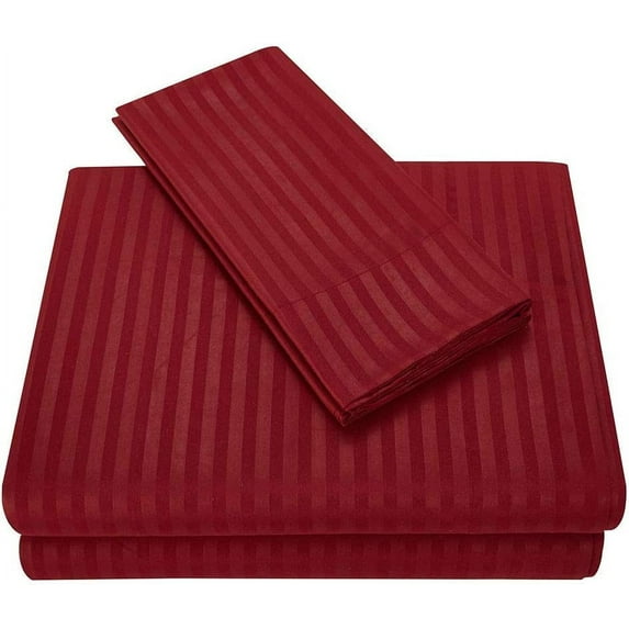 Sheet Set - 4 Piece 100% Egyptian Cotton, Luxury Soft and 600TC, Deep Pocket of 18 Inch Fitted Sheet, Long Staple & Comfy Sheets with Pillowcases - Burgundy Stripe, Twin-XXL Size.