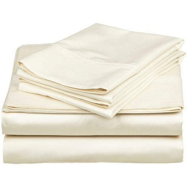 Sheet Set - 4 Piece 100% Egyptian Cotton, Luxury Soft and 600TC, Deep Pocket of 18 Inch Fitted Sheet, Long Staple & Comfy Sheets with Pillowcases - Ivory Solid, Cal-King Size.