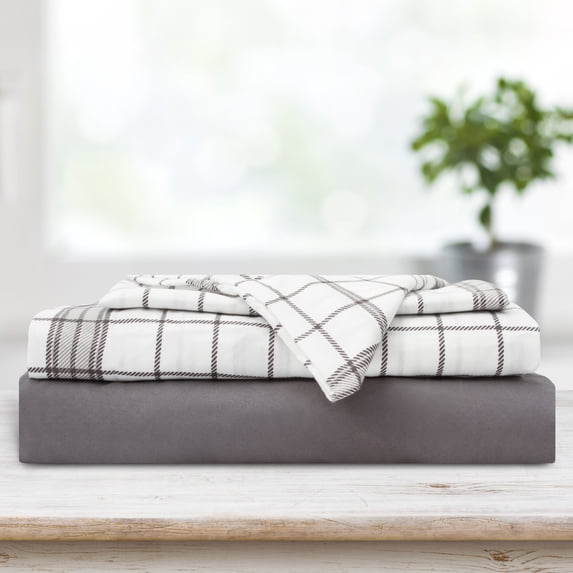Sheet Set 4PC D Microfiber Plaid Grey