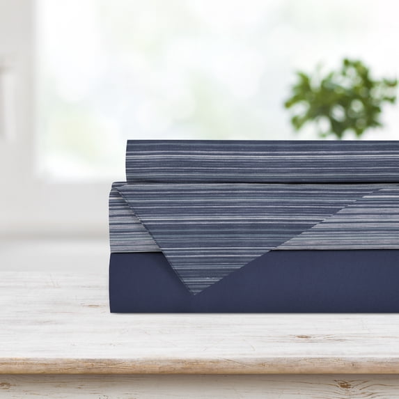 Sheet Set 4PC K Solid Stripe Navy