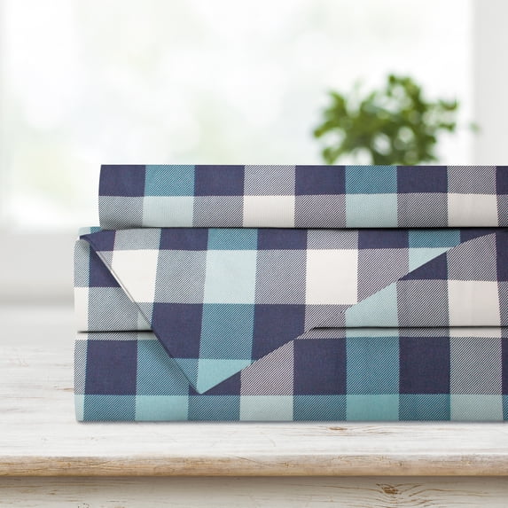 Sheet Set 4PC Q Navy & Aqua Plaid