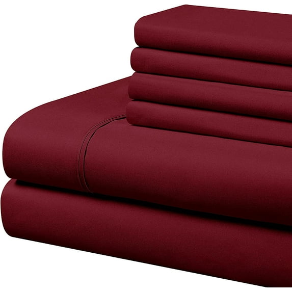 Sheet Set 6 Piece - 600 Thread Count -100% Egyptian Cotton - 15" Deep Pocket - Super Soft - Burgundy Solid, Queen Size.