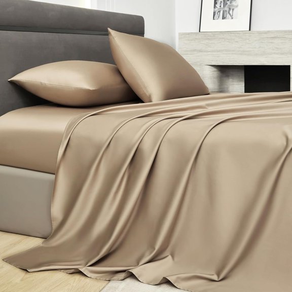 Sheet Set 800 Thread Count Long Staple Sateen Silky Soft Luxurious Smooth 4 count Set Dark Dessert Beige
