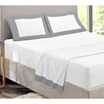 thumbnail image 1 of Sheet Set with Dual Color, 4 PC Stylish Bedding with 16" Deep Pockets, 100% Egyptian Soft & Luxury 400TC, Two Tone Cotton Bedsheets & Pillowcases - Light Grey & White Solid, Twin-XL Size., 1 of 5