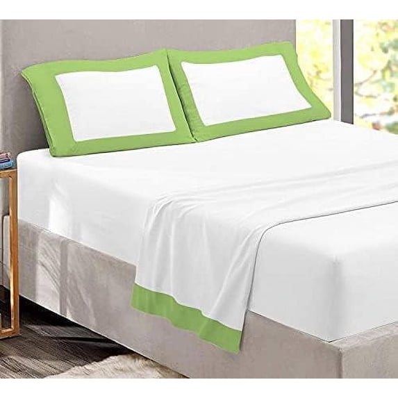 Sheet Set with Dual Color, 4 PC Stylish Bedding with 18" Deep Pockets, 100% Egyptian Soft & Luxury 400TC, Two Tone Cotton Bedsheets & Pillowcases - Sage & White Solid, Twin-XL Size.