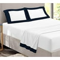 thumbnail image 1 of Sheet Set with Dual Color, 4 PC Stylish Bedding with 30" Deep Pockets, 100% Egyptian Soft & Luxury 400TC, Two Tone Cotton Bedsheets & Pillowcases - Navy Blue & White Solid, Twin-XL Size., 1 of 5