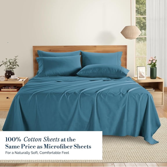 Sheet Set King Size – Cotton Bed Sheets King with 4 Pillowcases, Ultra Soft & Cozy, Lightweight & Breathable, With 15" Deep Pocket Fitted Sheet, Perfect Everyday Sheets – Blue Heaven