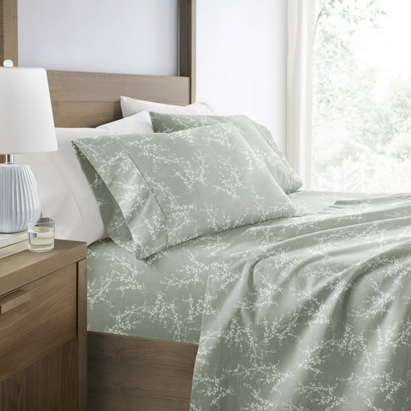 Ultra Soft and Breathable - Bed Sheets Set - Patterned Distressed Willow Green Mist Queen Size Bedding by Comfort Canopy