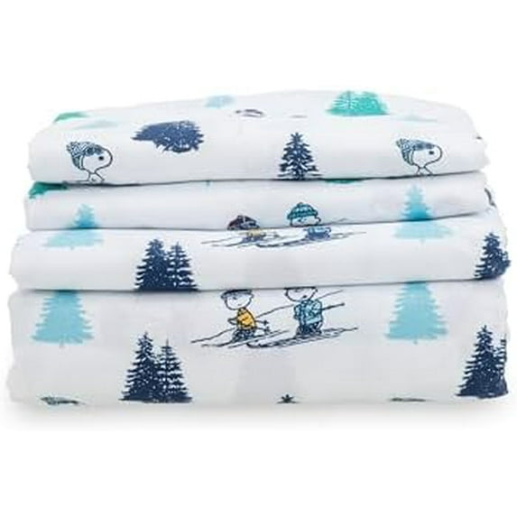 Sheet Set Queen Size - 4 Pieces,Cute Character Snoopy Printed Soft Microfiber Bed Sheets, Sleeping Colorized White