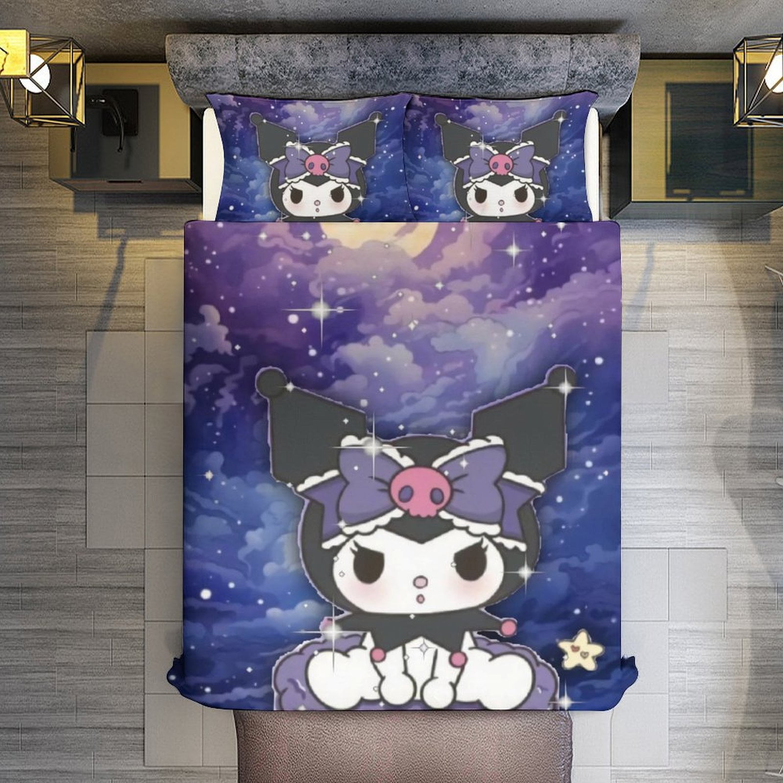 Sanrio Kuromi Twin Bedding Set – Purple Duvet Cover + 2 Pillowcases, Kawaii & Lightweight