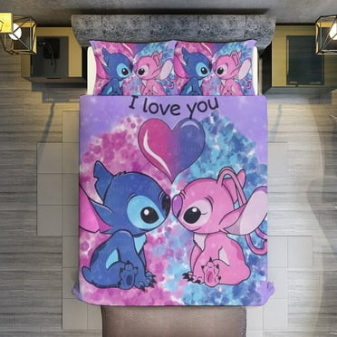 Sheet Set Queen Size,Stitch And Angel Duvet Cover for Kids Boys Girls,Sheet Set 3 Pieces,Bed Sheets with 2 Pillowcases,86"x70"