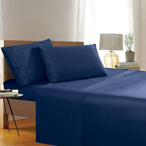 4-Piece 1500 Series Bed Sheets Soft, Comfortable, Perfect for Any Bedroom , Queen, Navy Blue