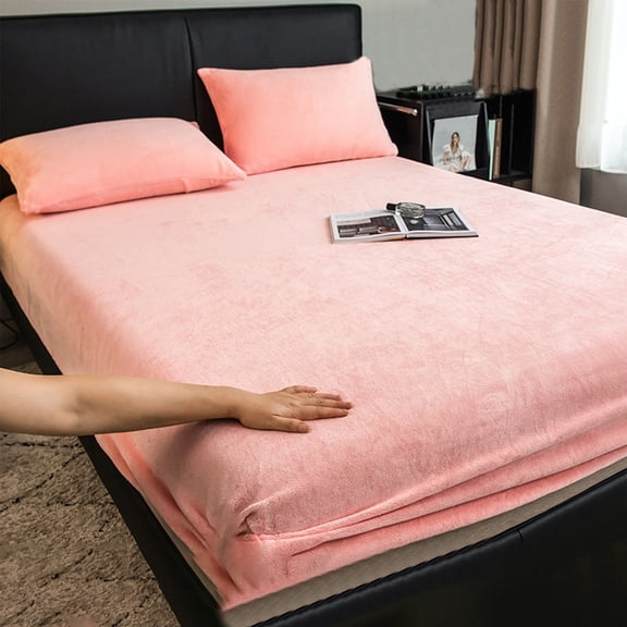 Sheet Set, Xinsrenus Warm Non-Pilling Crystal Velvet Sheet Set, 3-Piece Flannel Fleece Bed Sheet Set 59x78.74 Inches Machine Washable Soft Anti-Static, Pink
