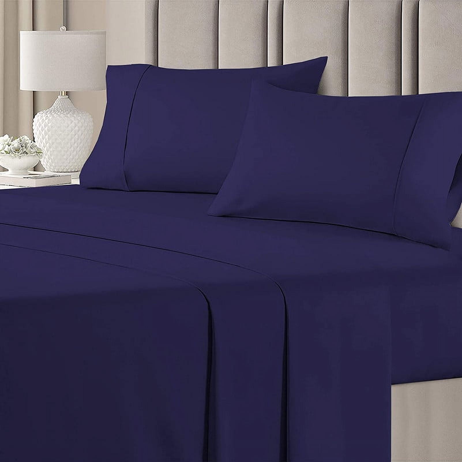 Cotton Bedsheets 100% Egyptian Cotton 4PC Sheets Set - 15" Inch Fitted Deep Pocket - Luxury 400TC Sheets & Pillowcases - Navy Blue Solid, Olympic Queen Size.
