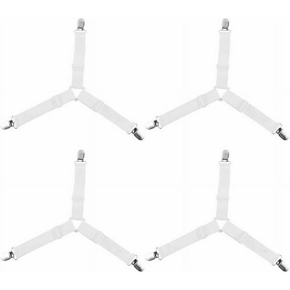 Sheet Straps For Bed Linen, Elastic Adjustable Bands With Stable Triangle Design, Fitted Sheet Keepers Mattress Cover Clips Prevent Wrinkles, For Flat And Fitted Sheets (White)
