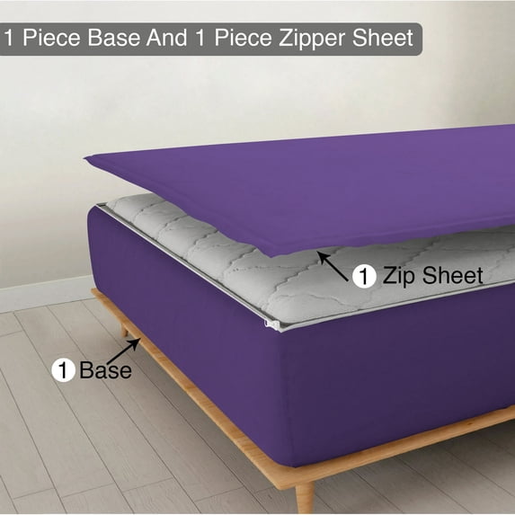 Sheet has Zipper Fitted Sheet, (Full Size 54x75) 18 Inch Deep Pocket, 100% Egyptian Cotton, 800 TC, Solid Purple Color.