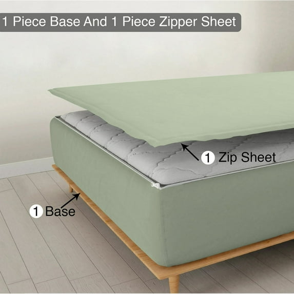 Sheet has Zipper Fitted Sheet, (Full Size 54x75) 26 Inch Deep Pocket, 100% Egyptian Cotton, 800 TC, Solid Light Sage Color.