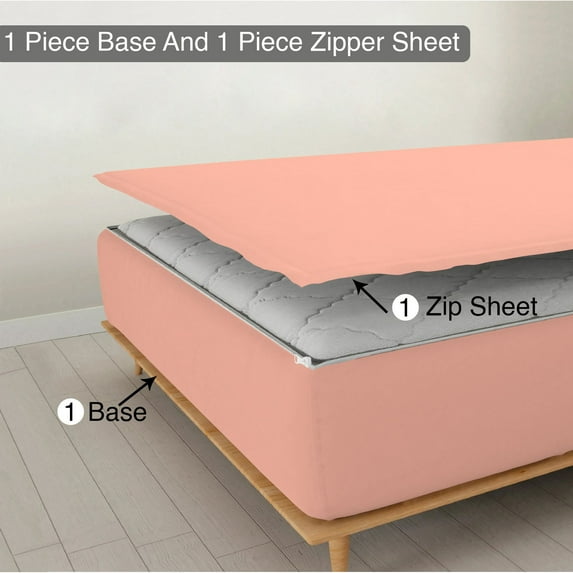 Sheet has Zipper Fitted Sheet, (Full Size 54x75) 8 Inch Deep Pocket, 100% Egyptian Cotton, 800 TC, Solid Peach Color.