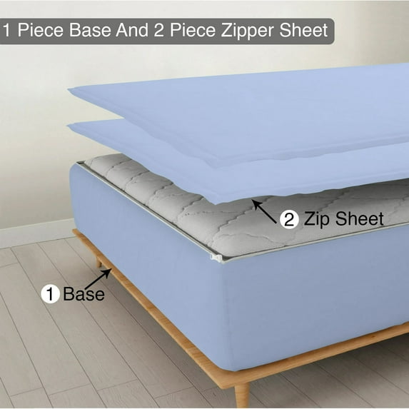 Sheet has Zipper Fitted Sheet, (King Size 76x80) 10 Inch Deep Pocket, 100% Egyptian Cotton, 800 TC, Solid Light Blue Color.