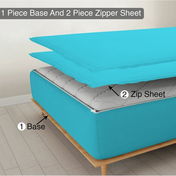 Sheet has Zipper Fitted Sheet, (King Size 76x80) 10 Inch Deep Pocket, 100% Egyptian Cotton, 800 TC, Solid Turquoise Blue Color.