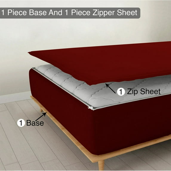 Sheet has Zipper Fitted Sheet, (King Size 76x80) 12 Inch Deep Pocket, 100% Egyptian Cotton, 800 TC, Solid Burgundy Color.