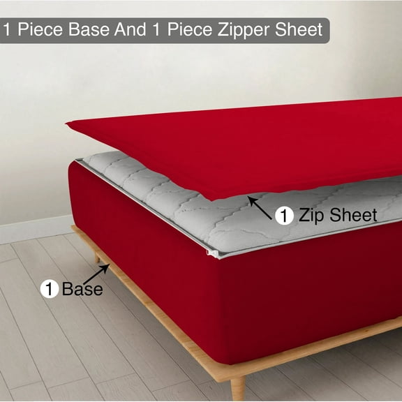 Sheet has Zipper Fitted Sheet, (King Size 76x80) 15 Inch Deep Pocket, 100% Egyptian Cotton, 800 TC, Solid Red Color.