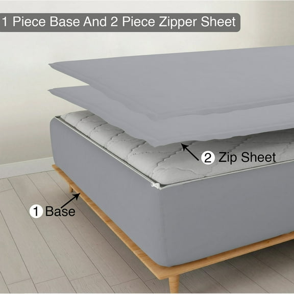 Sheet has Zipper Fitted Sheet, (King Size 76x80) 15 Inch Deep Pocket, 100% Egyptian Cotton, 800 TC, Solid Silver Color.