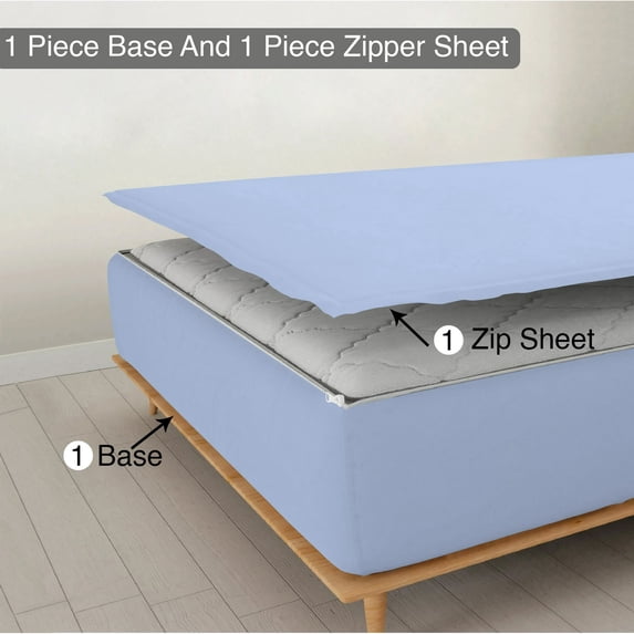 Sheet has Zipper Fitted Sheet, (King Size 76x80) 24 Inch Deep Pocket, 100% Egyptian Cotton, 800 TC, Solid Light Blue Color.