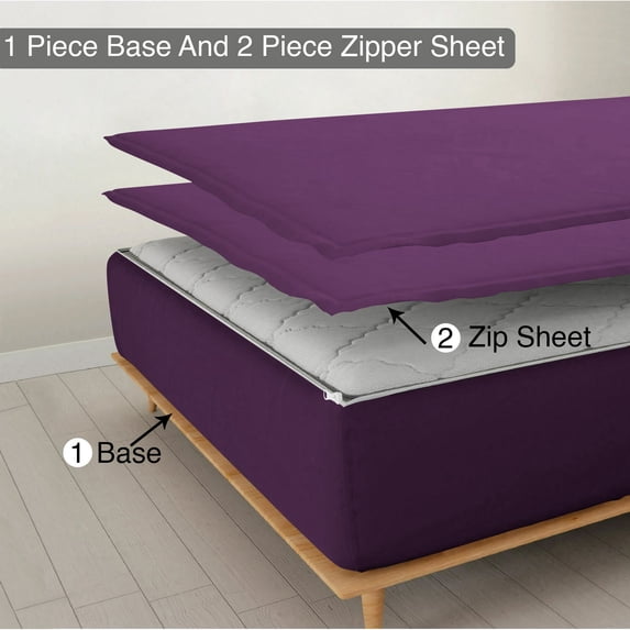 Sheet has Zipper Fitted Sheet, (Olympic Queen Size 66x80) 10 Inch Deep Pocket, 100% Egyptian Cotton, 800 TC, Solid Plum Color.