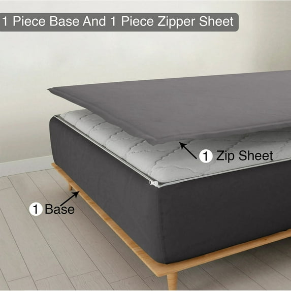 Sheet has Zipper Fitted Sheet, (Olympic Queen Size 66x80) 12 Inch Deep Pocket, 100% Egyptian Cotton, 800 TC, Solid Dark Grey Color.